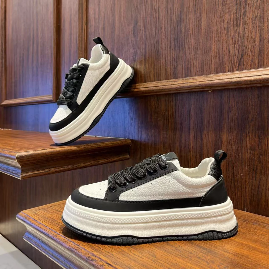 男鞋2025百搭厚底秋季皮面时尚增高休闲鞋低帮系带经典男生潮鞋子