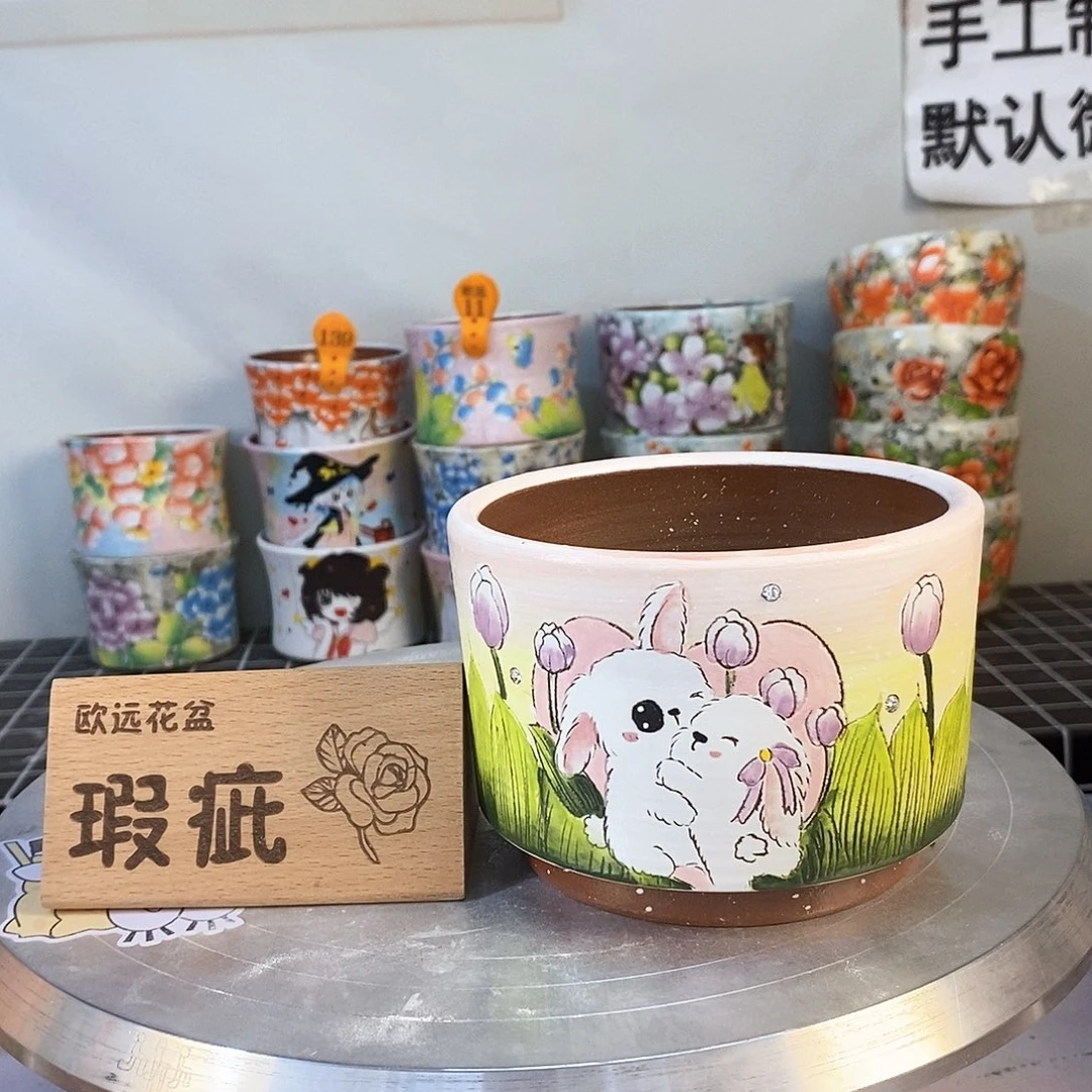 花盆紫砂红陶手绘花盆