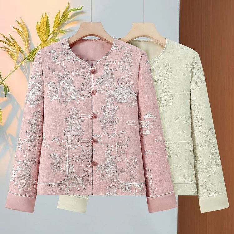 中式国风短款外套2025中年女士秋冬季高级新款盘扣气质小香风上衣