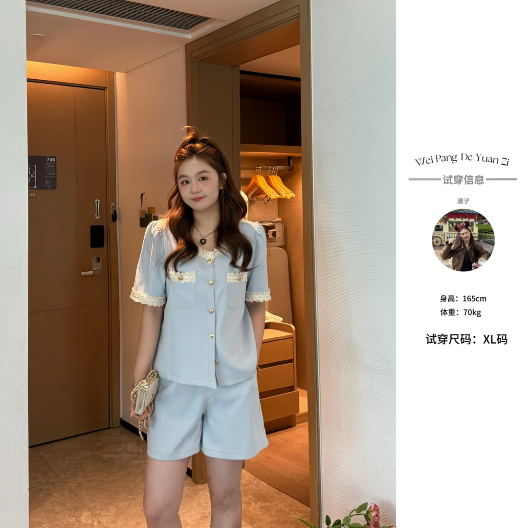 楠序【米兰千金】源子微胖女装 2025年夏装休闲时尚两件套装YZ36506