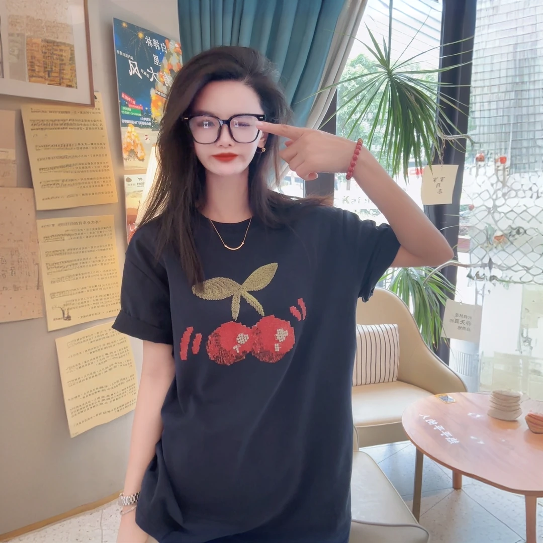 【樱桃魔方】纯棉宽松显瘦短袖T恤印花圆领时尚休闲百搭上衣潮流
