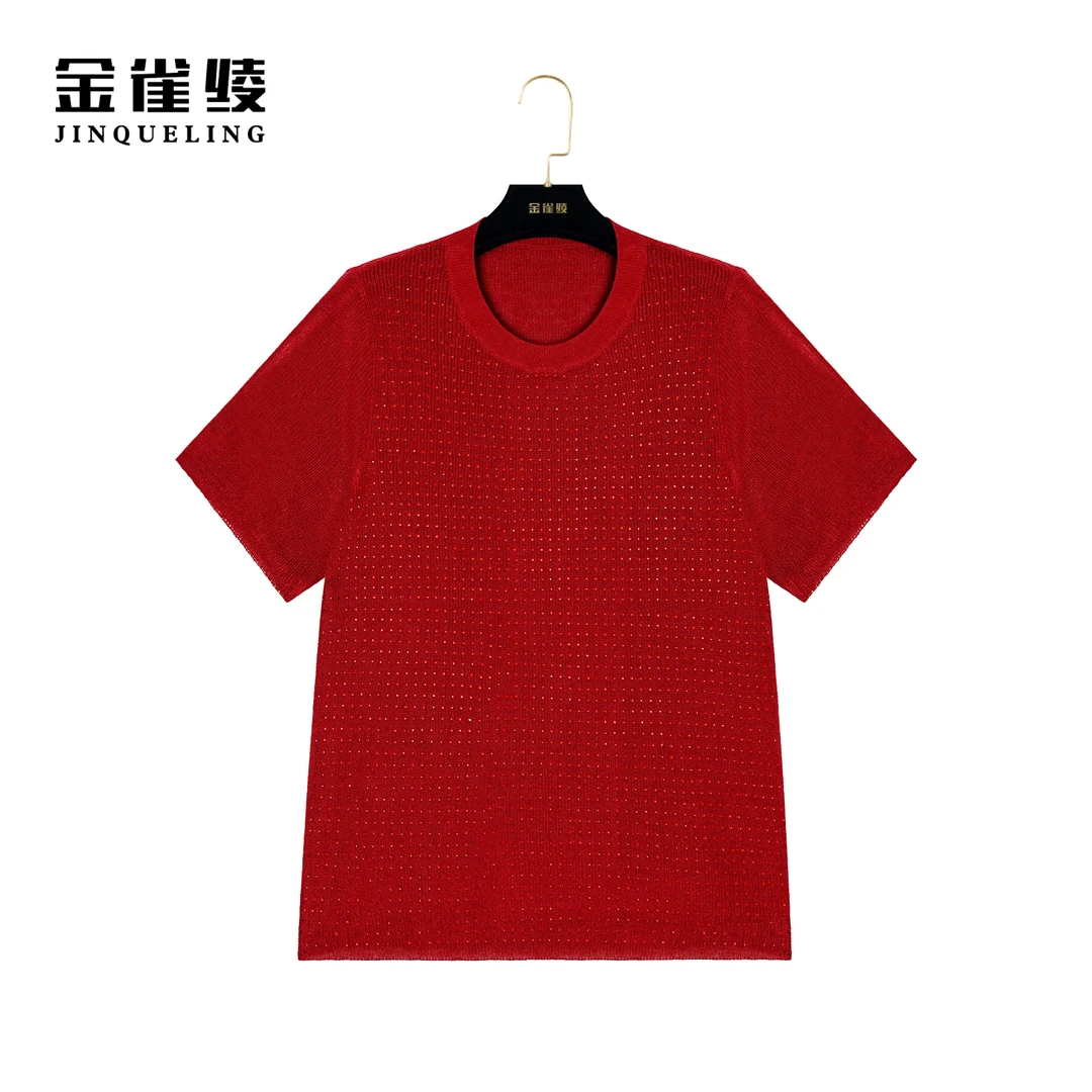 金雀绫【勃垦第红】新款红色时尚带钻轻奢气质小衫KYS05