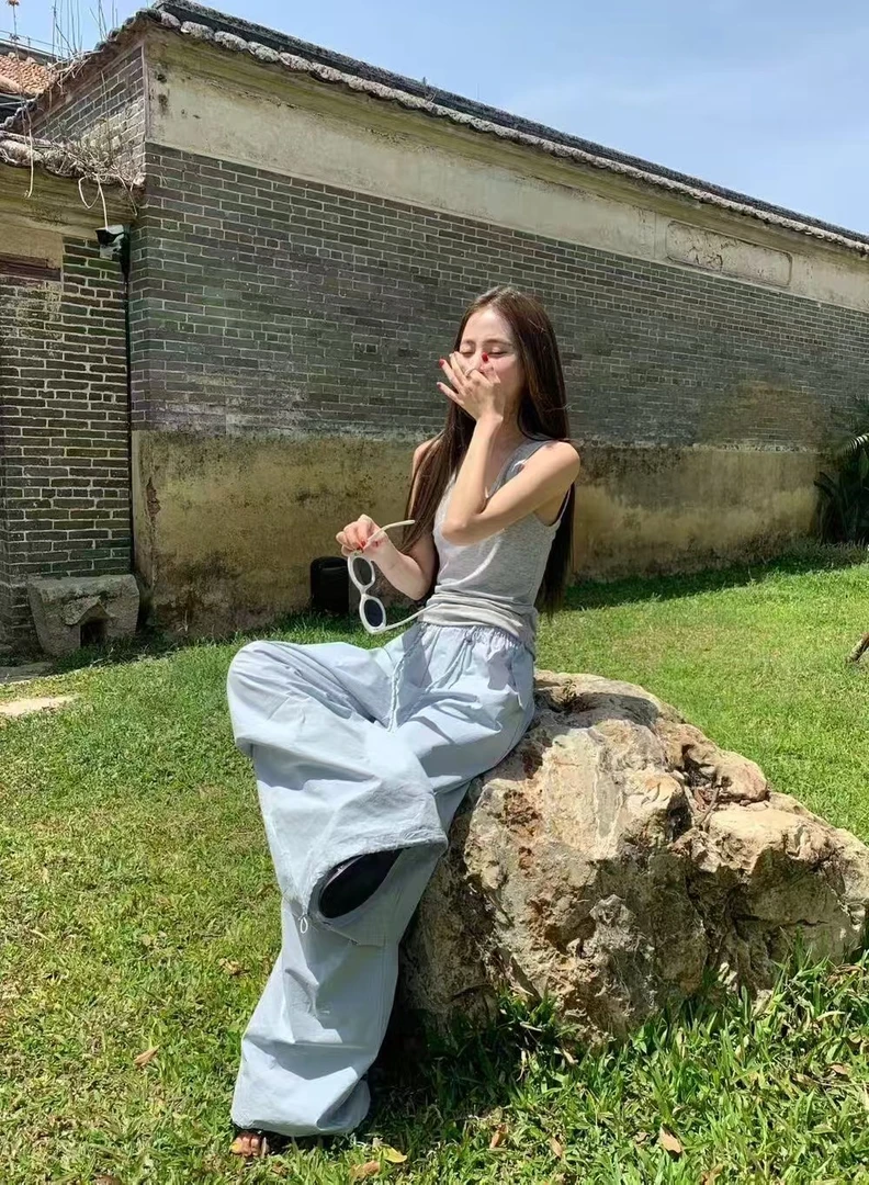 温柔瑶-11AN#潮流宽松设计感百搭抽绳阔腿裤#61166（裤长103）