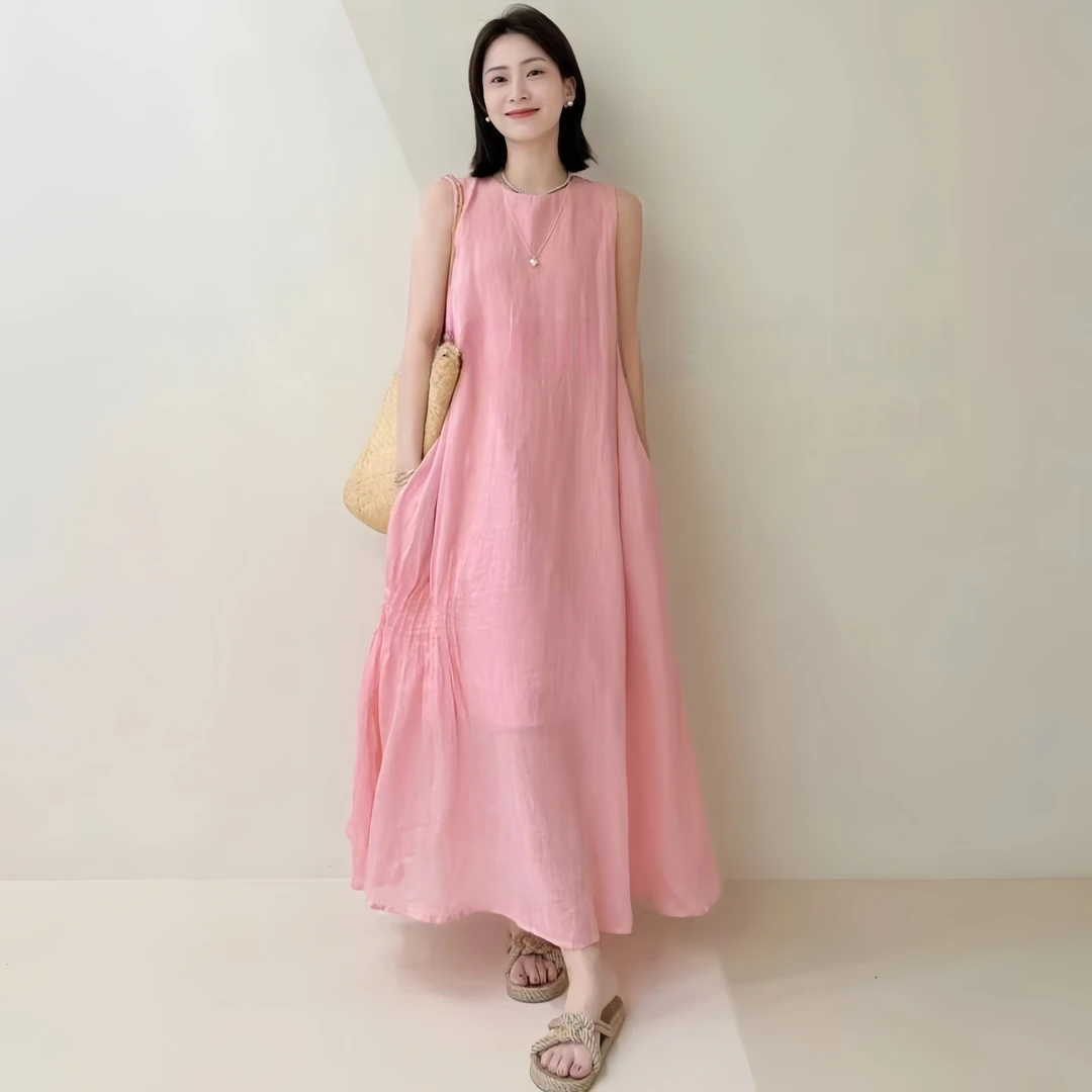 法式气质甜美无袖连衣裙女2025夏季新款温柔风气质减龄宽松背心裙