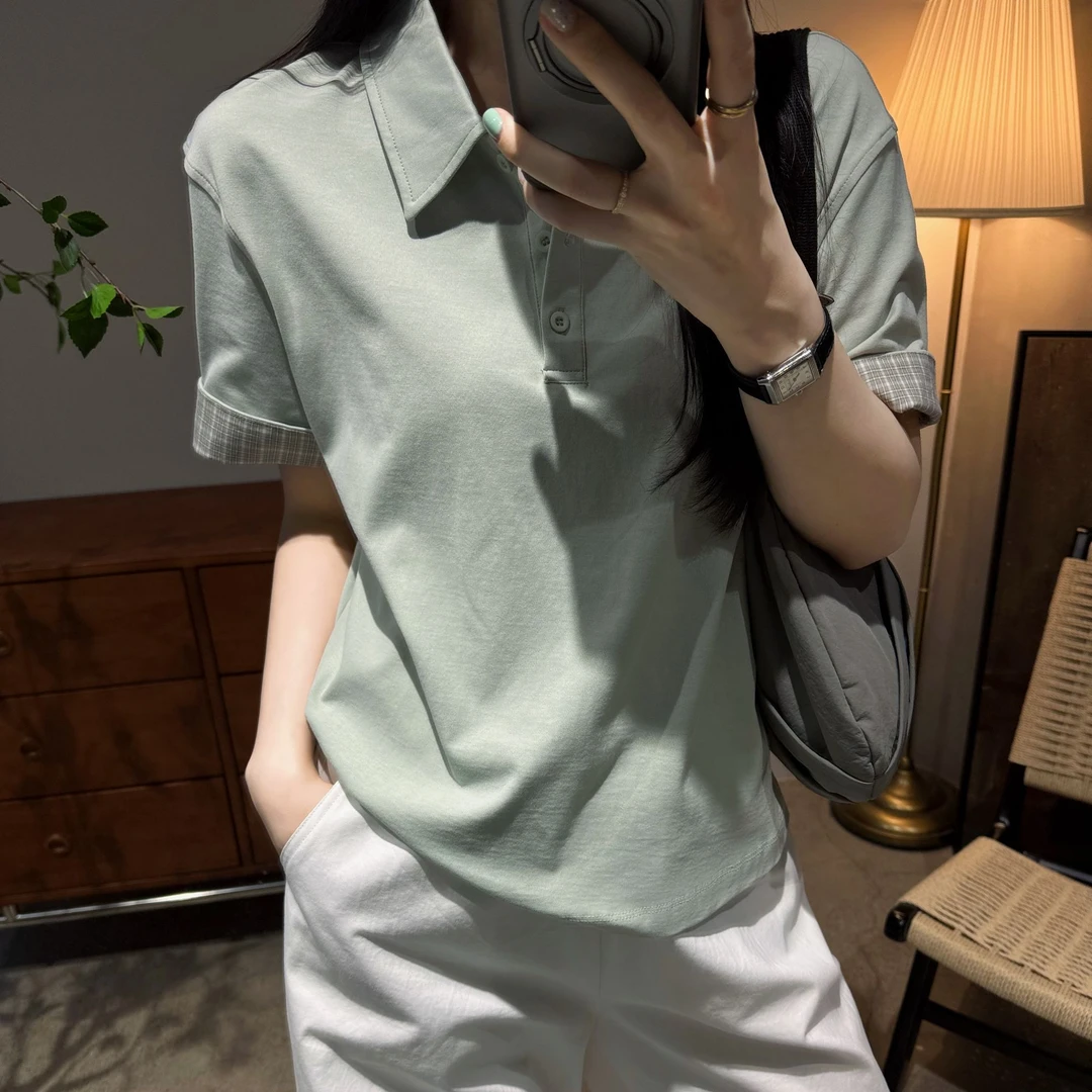 今婷2025夏季休闲时尚简约宽松百搭显瘦polo衫翻领T恤女M25201416