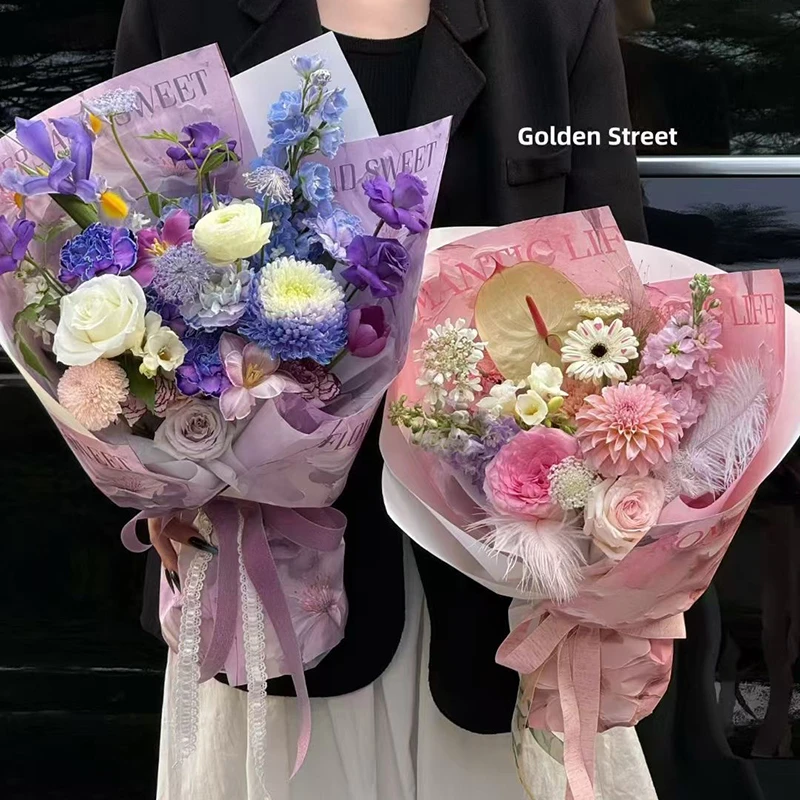 网红新款高颜值3D立体感加厚油画纸鲜花花束包装纸花店花艺资材