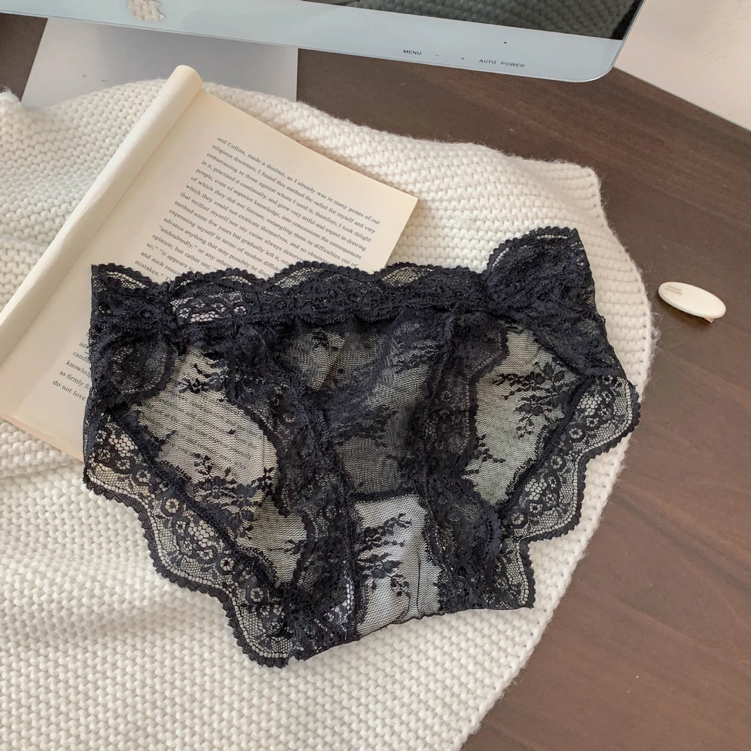 3条装~夏季高开叉无痕性感蕾丝内裤女士薄款镂空透明网纱三角裤