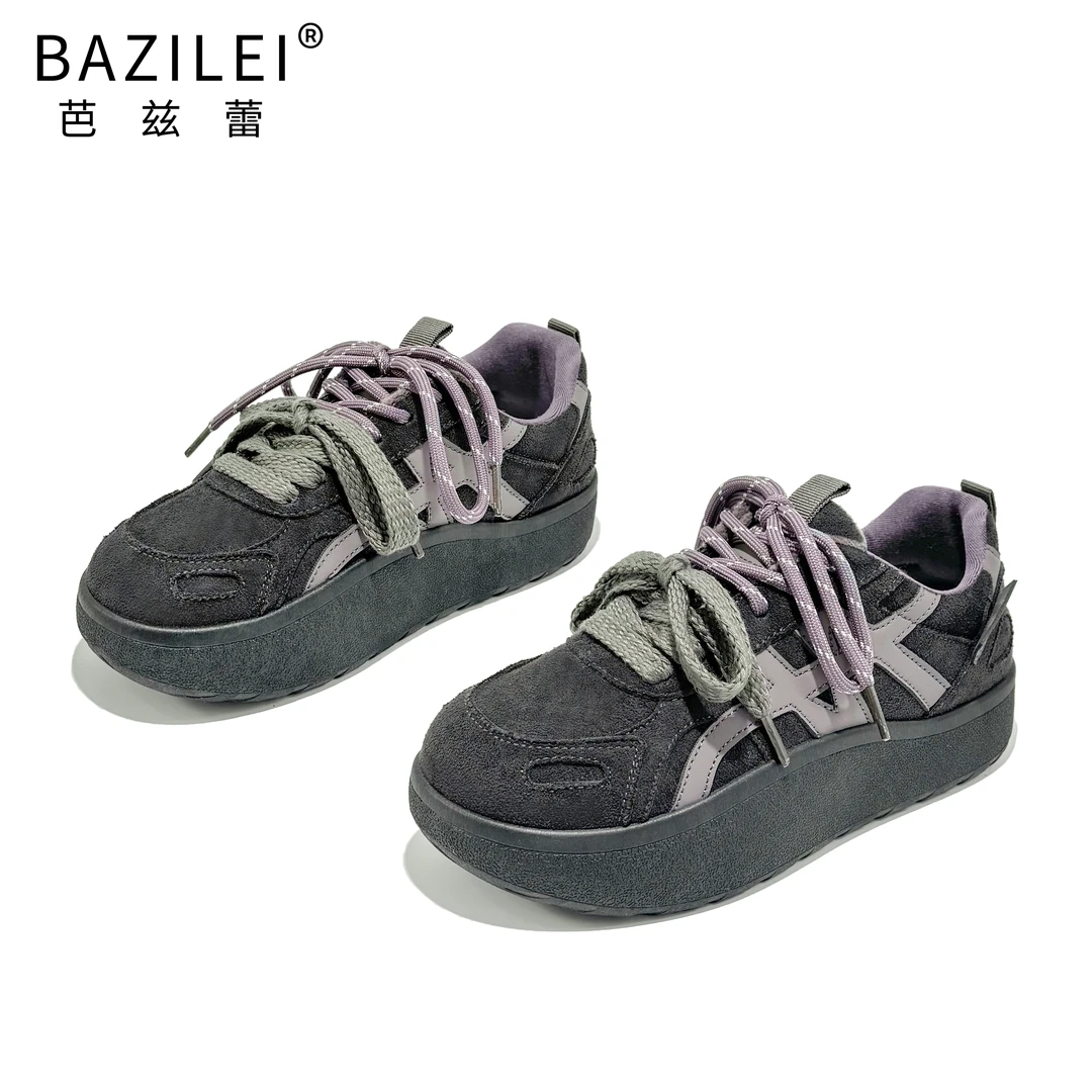 加绒保暖鞋子女款2025冬季新款复古德训鞋松糕休闲百搭厚底板鞋