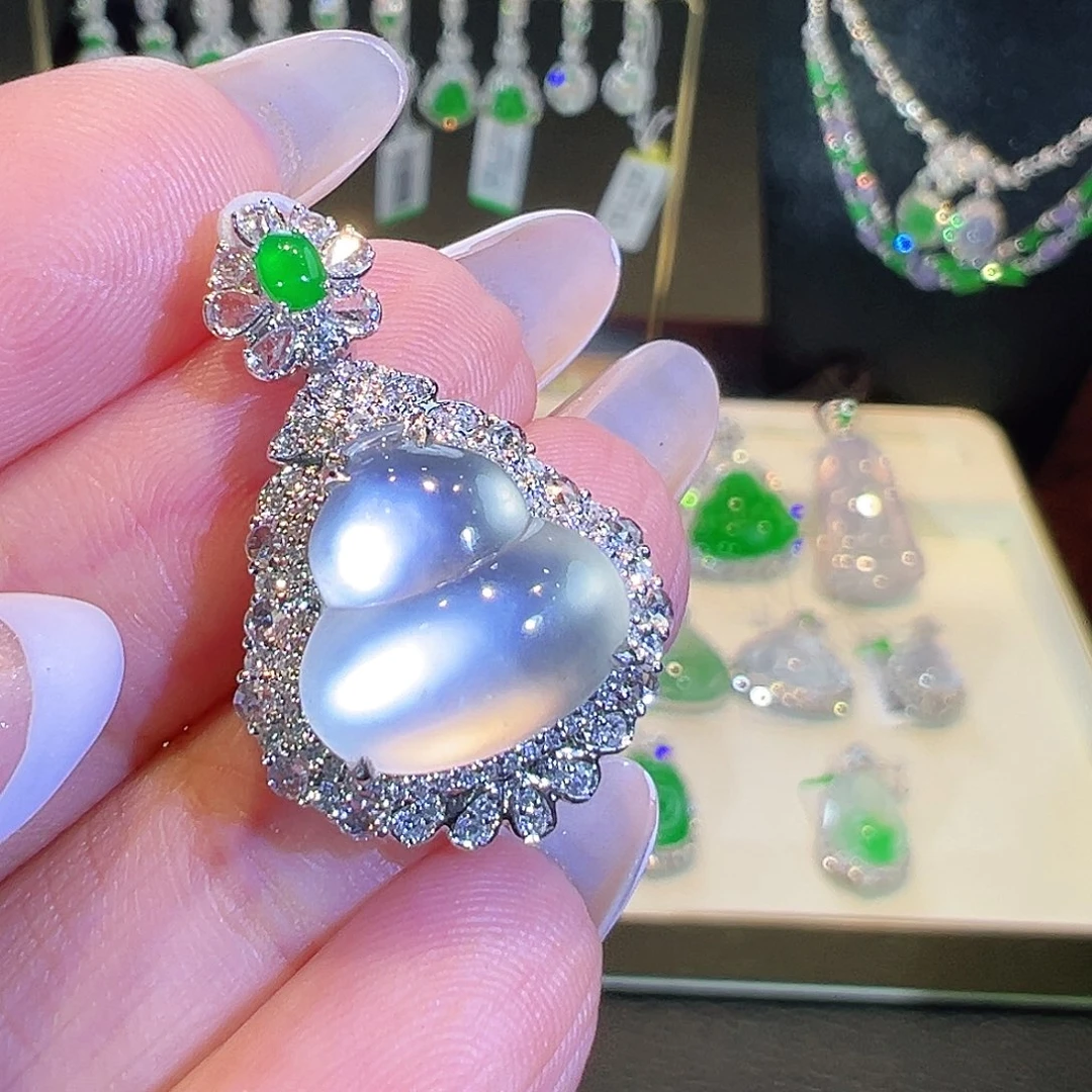 翡翠18K金镶嵌吊坠(不含链)翡翠