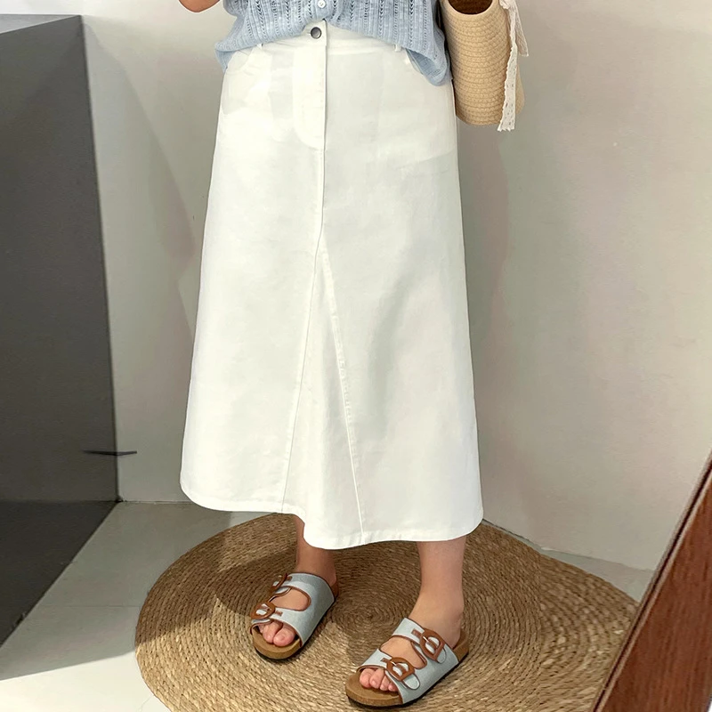 乃粒高腰牛仔半身裙女夏季大码胖mm遮胯显瘦梨形休闲a字长款裙子