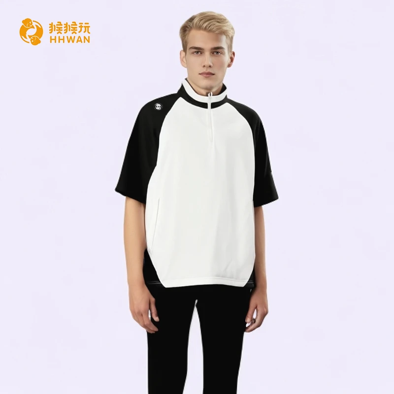 HHWANHHWAN猴猴玩 城市系列高尔夫撞色立领短袖通勤防水雨衣白/黑