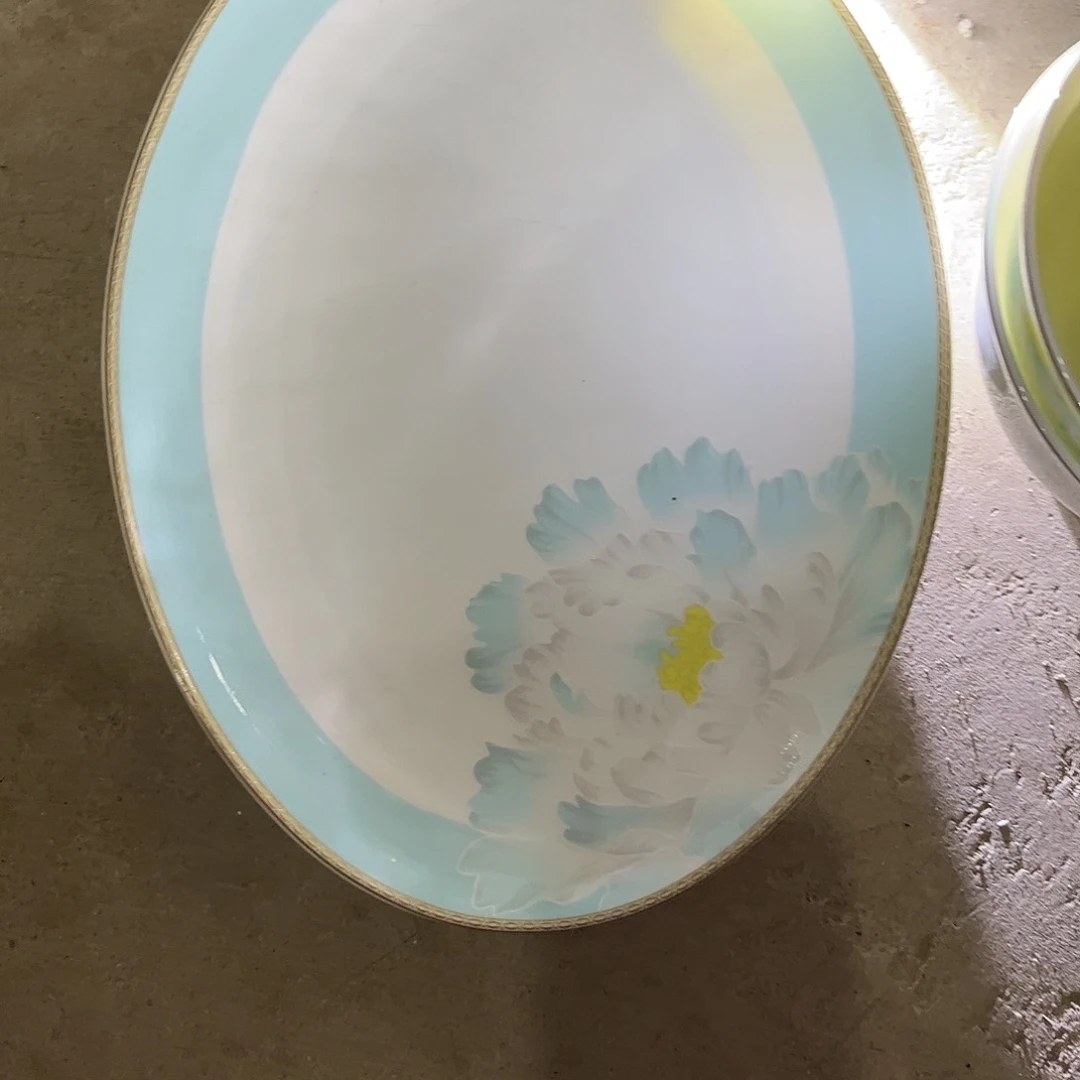 瓷片牡丹花鱼盘一个微瑕