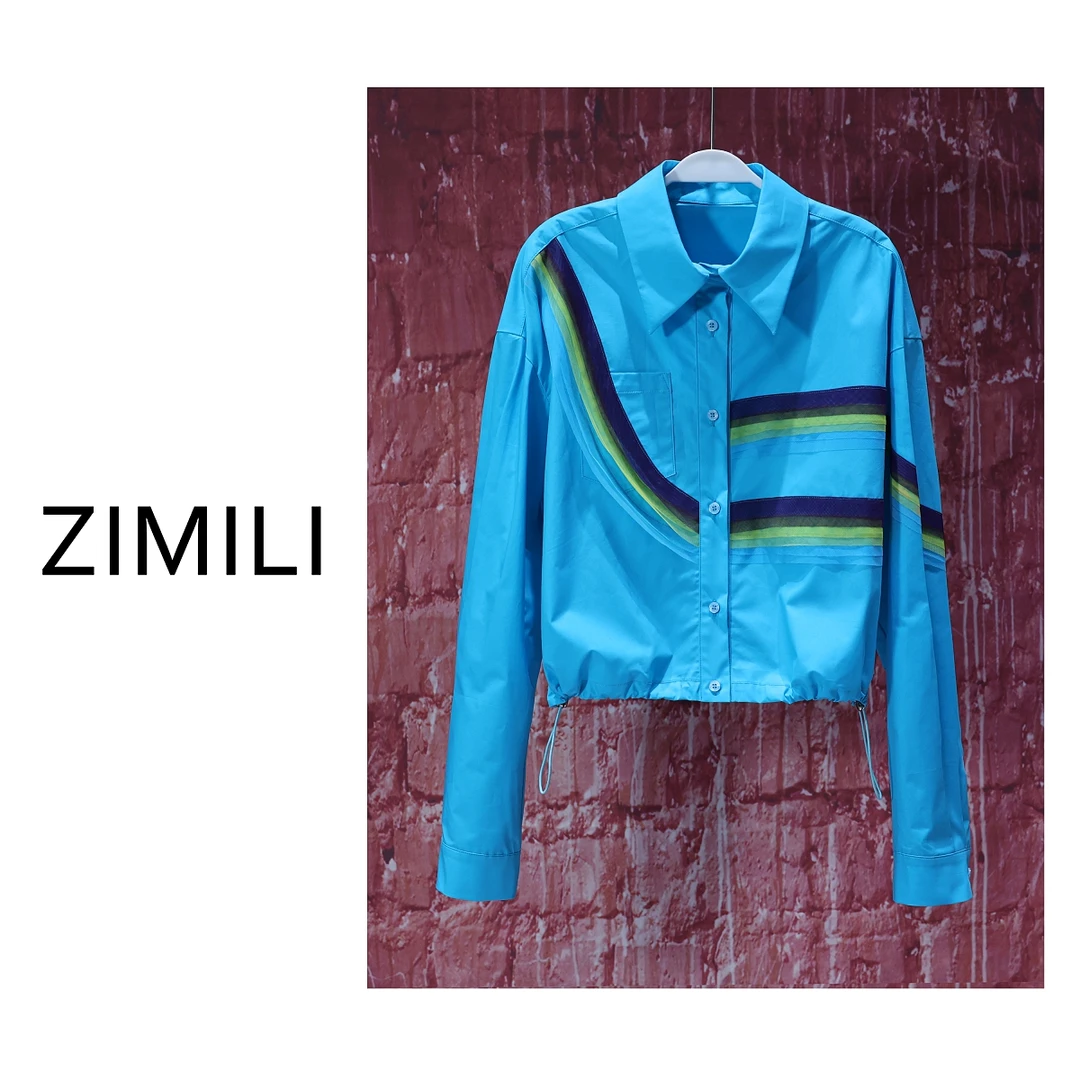 【LIANG哥女装】2025欧版《晨雾》轻薄透气天青蓝立裁网纱衬衫6587