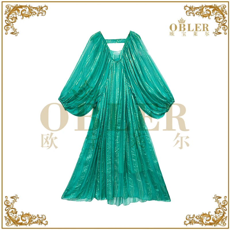 【欧宝莱尔】新款气质时尚轻奢莫奈女装连衣裙6106-274