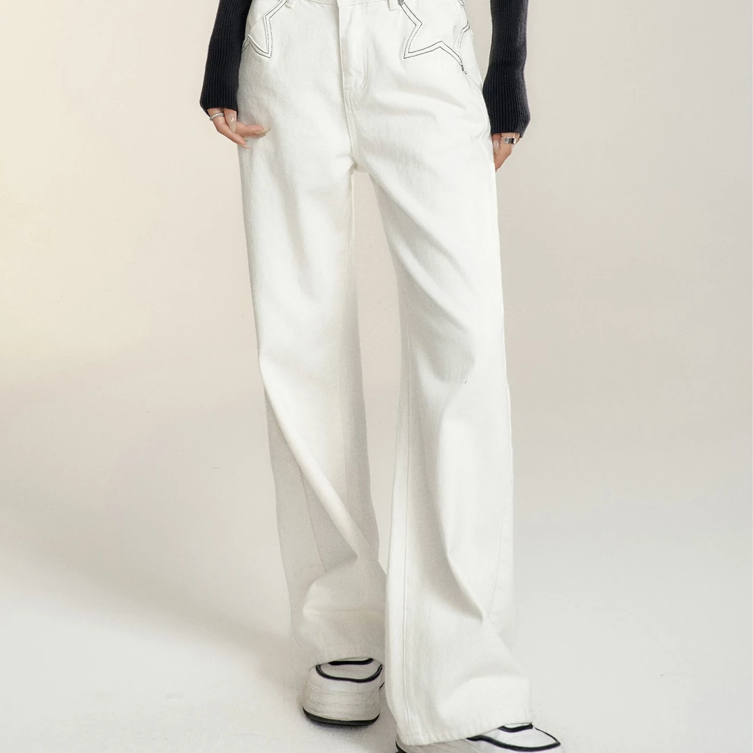 【毛毛专属】MacyMccoy星星牛仔阔腿裤女2023百搭个时尚酷酷直筒裤