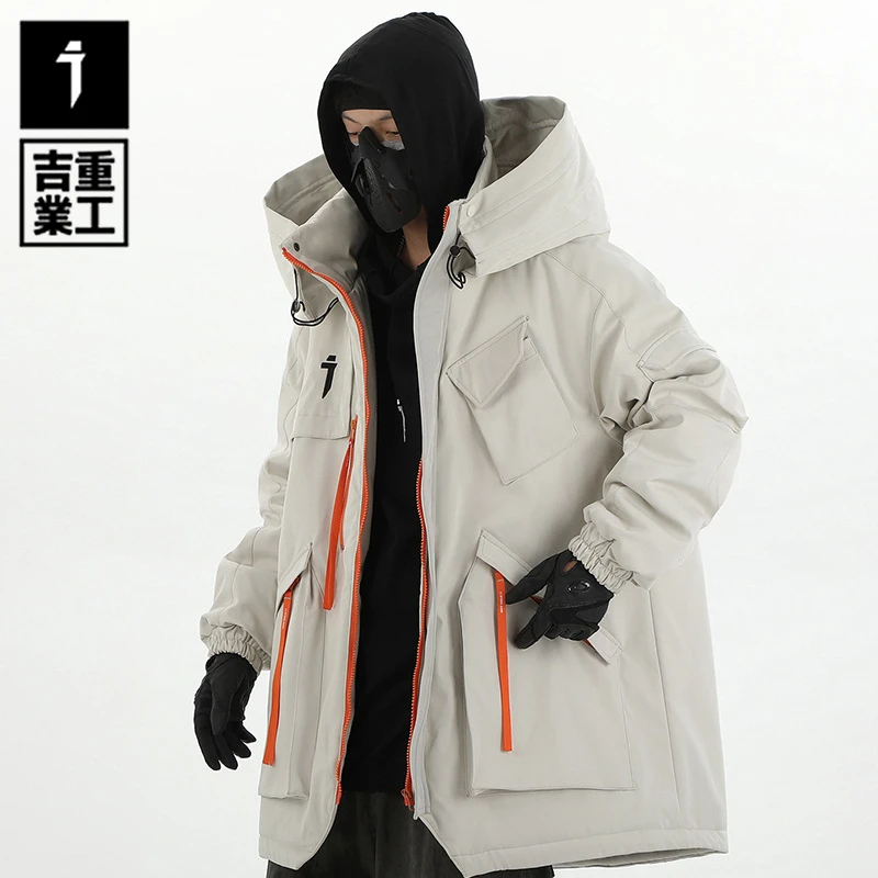 吉业重工国潮冬季潮牌多口袋冲锋衣棉服男士宽松工装加厚保暖棉衣