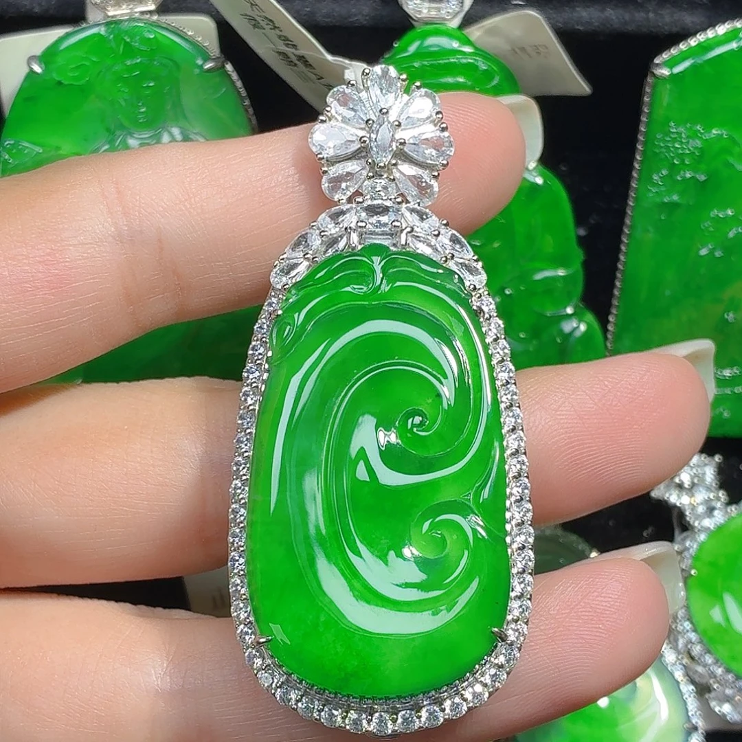 翡翠银S925镶嵌颈饰天然A货翡翠