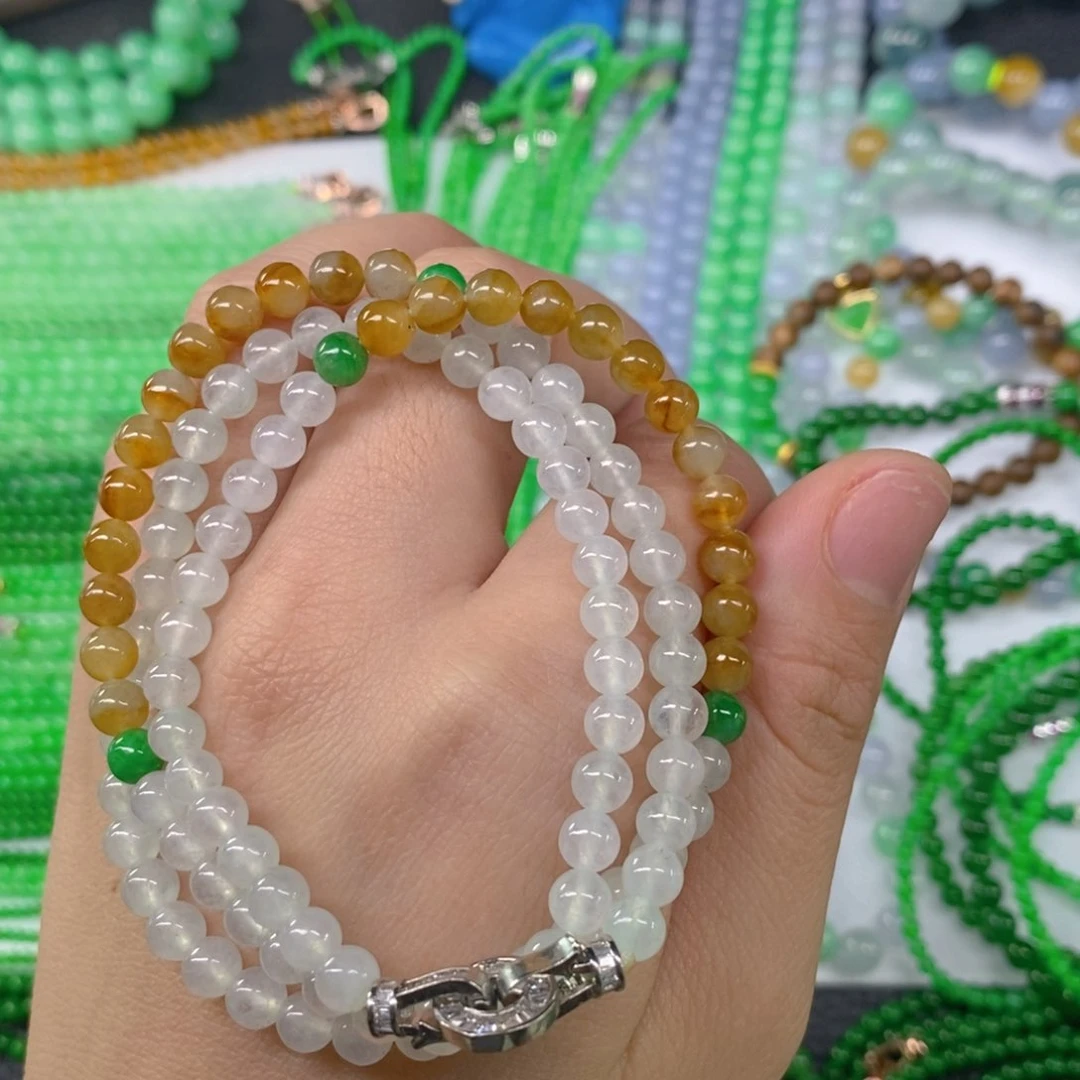 颈饰未镶嵌翡翠缅甸天然翡翠冰种三彩项链5.6