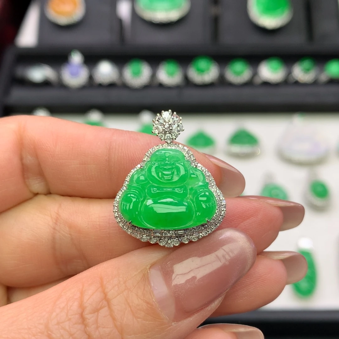 翡翠18K金镶嵌吊坠(不含链)