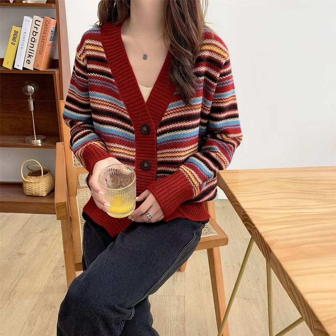 【大眼妹儿专属】多肉宝贝！春秋新款民族风百搭经典V领针织开衫8333