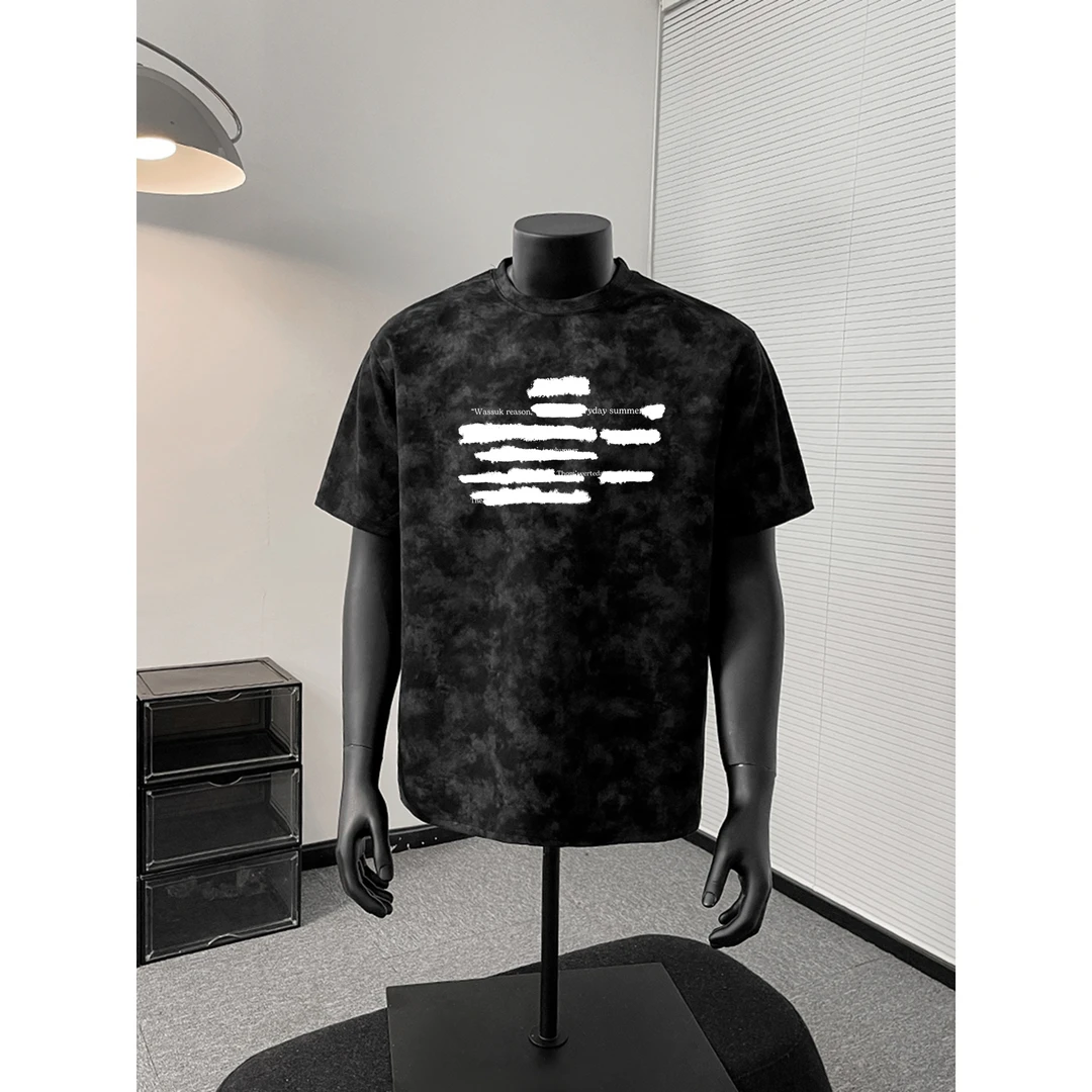 美式复古雪花扎染印花短袖T恤情侣装夏天简约休闲ins嘻哈百搭潮牌