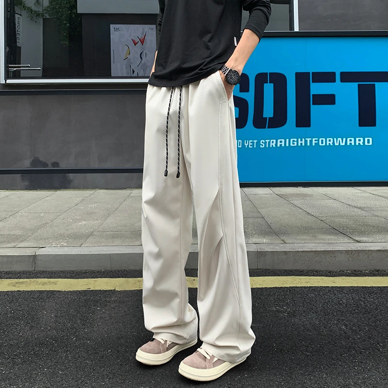 美式复古褶皱垂感休闲裤男款春秋季新款宽松直筒阔腿裤男装长裤子