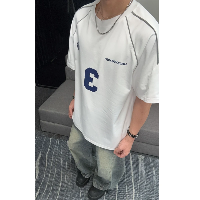 HandSeven重磅潮牌美式简约字母印花男女短袖t恤夏季半袖百搭