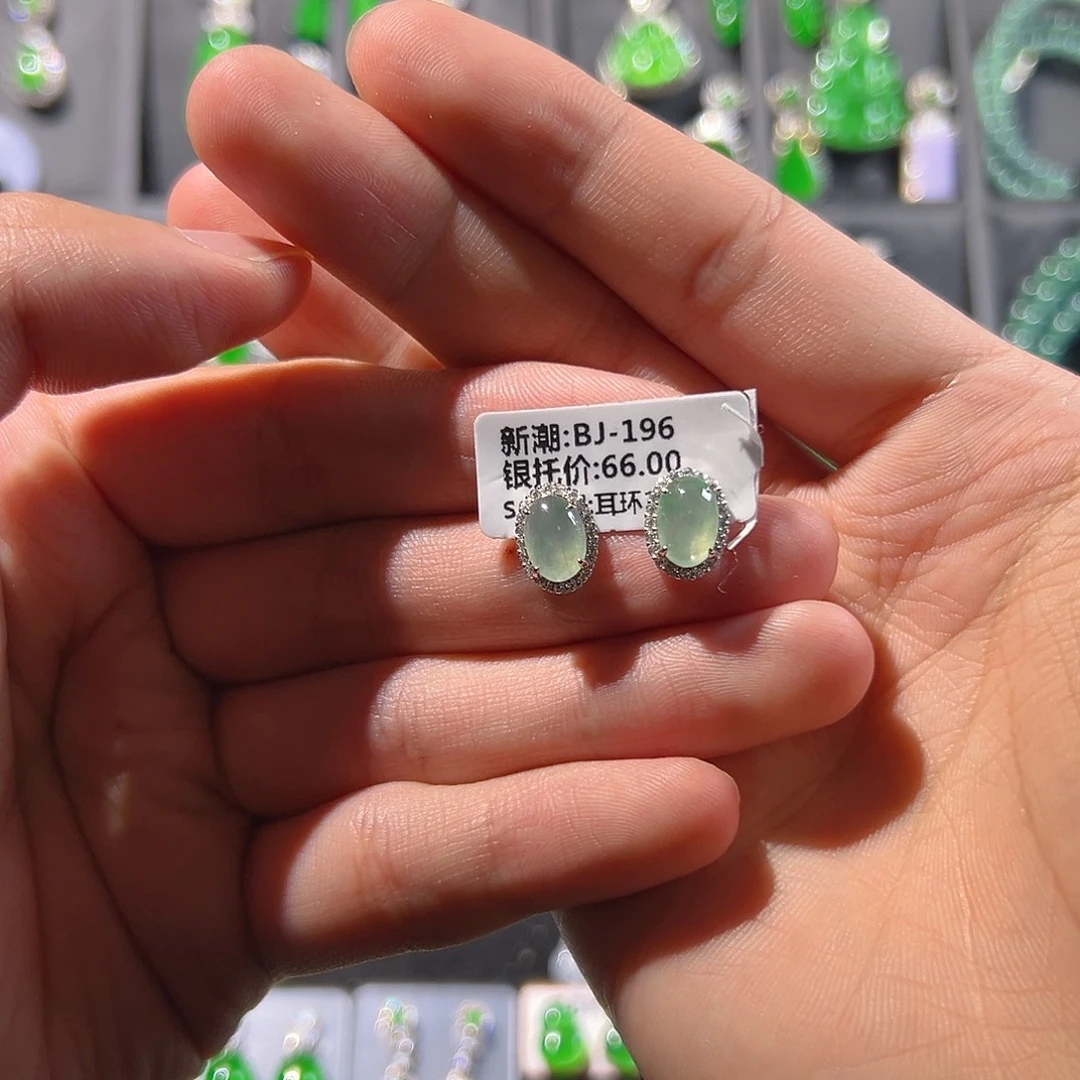 翡翠银S925镶嵌耳饰