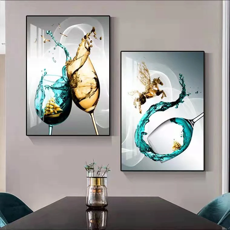 Q03【杯中杨帆】餐厅装饰挂画轻奢简约手工晶瓷现代立体画温暖艺术