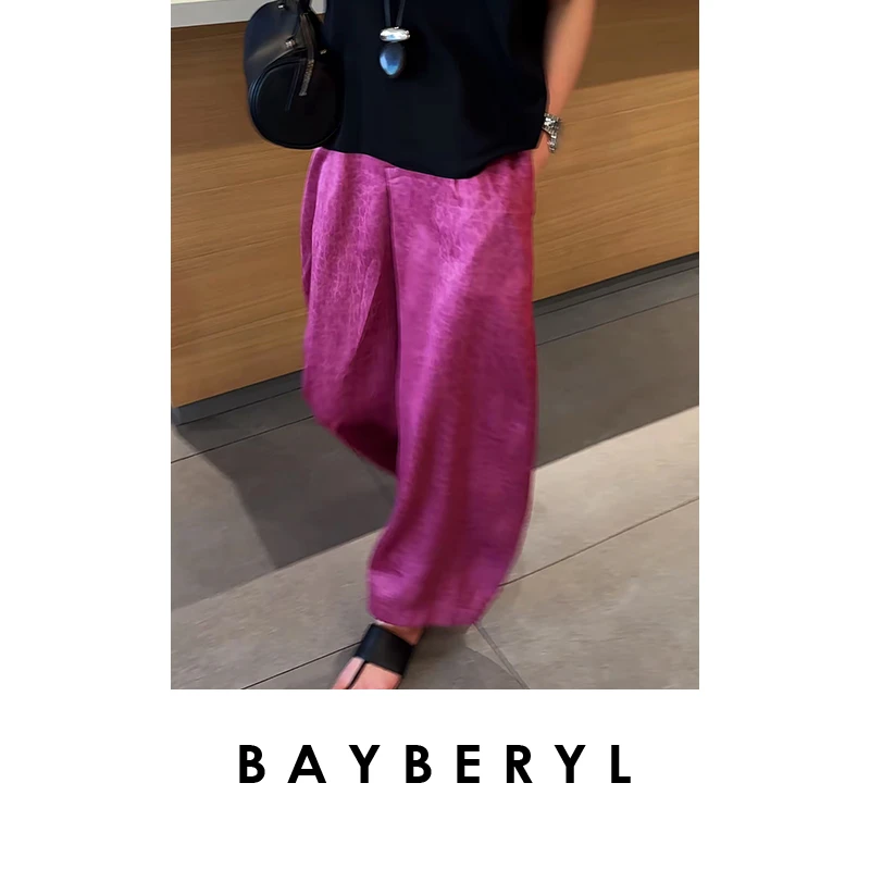 BAYBERYL老贝紫红*宽松后腰松紧百搭休闲裤XXK5E3004-6/1