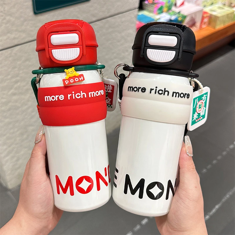 大容量保温杯高颜值女士专用发财便携吸管杯双饮学生上学喝水杯子