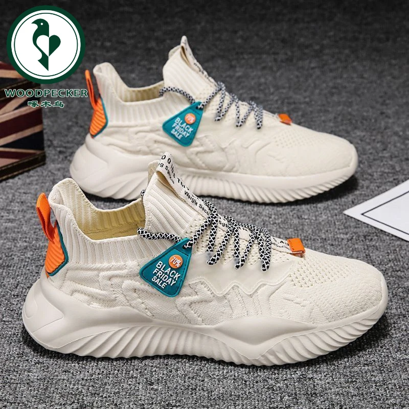 【正品】啄木鸟春季透气飞织运动老爹男鞋百搭防臭网面休闲跑步椰子