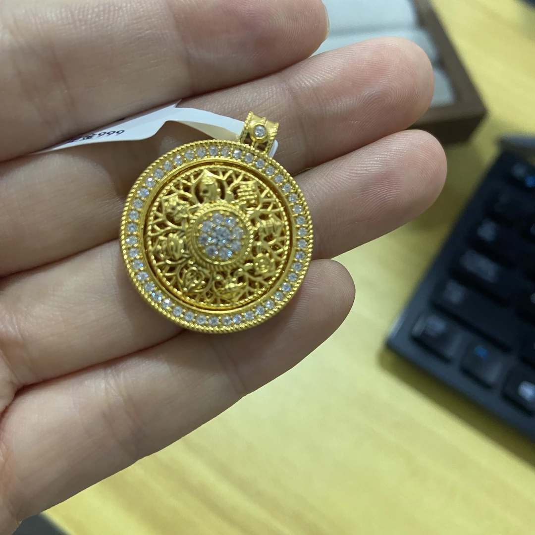 转转八宝罗盘吊坠足金999