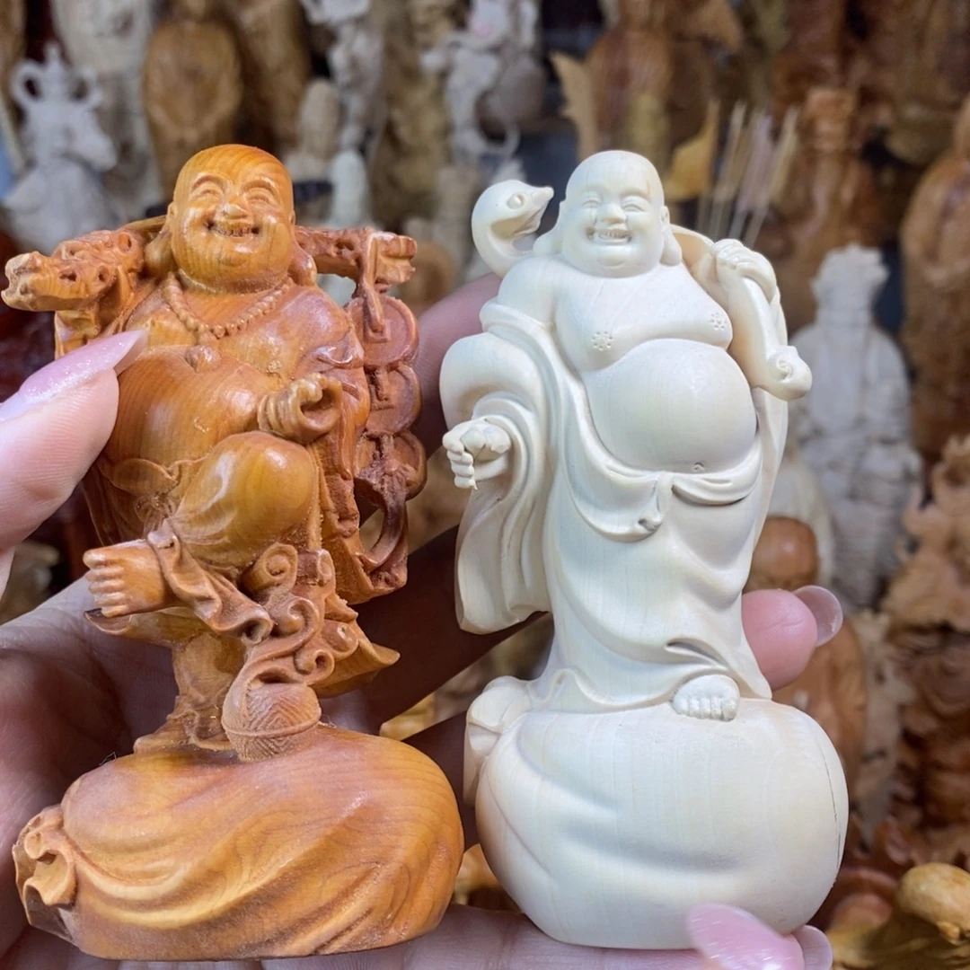 木微瑕崖柏10铜钱弥勒➕10黄杨如意弥勒