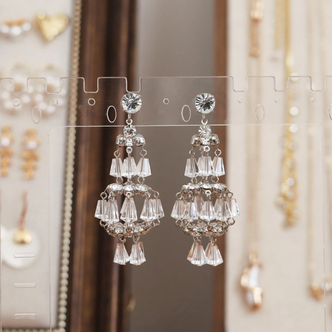 铜合金仿水晶耳饰 白色甜美瑞丽风耳环纯手工气质宫廷风时尚百搭