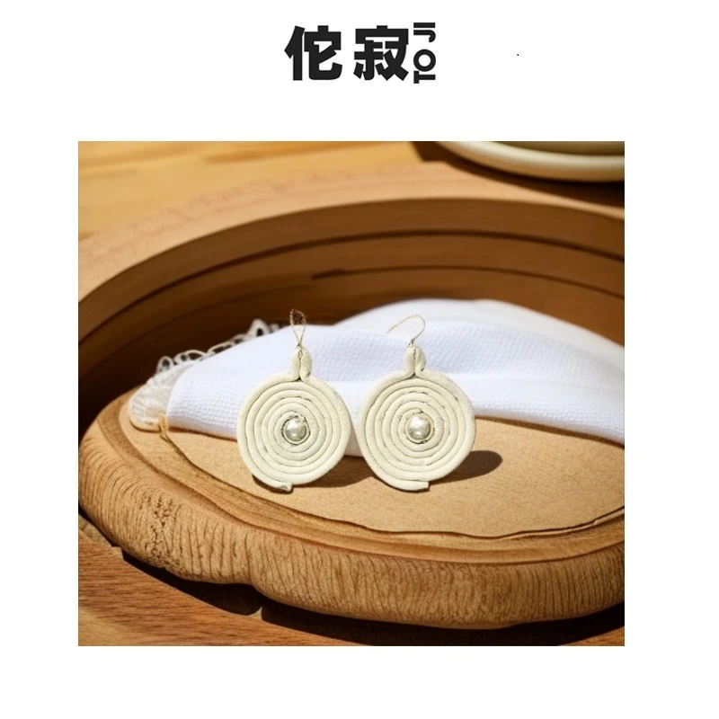 非金属布艺耳饰 白色手工缠线圈圈耳饰AEN3Z866