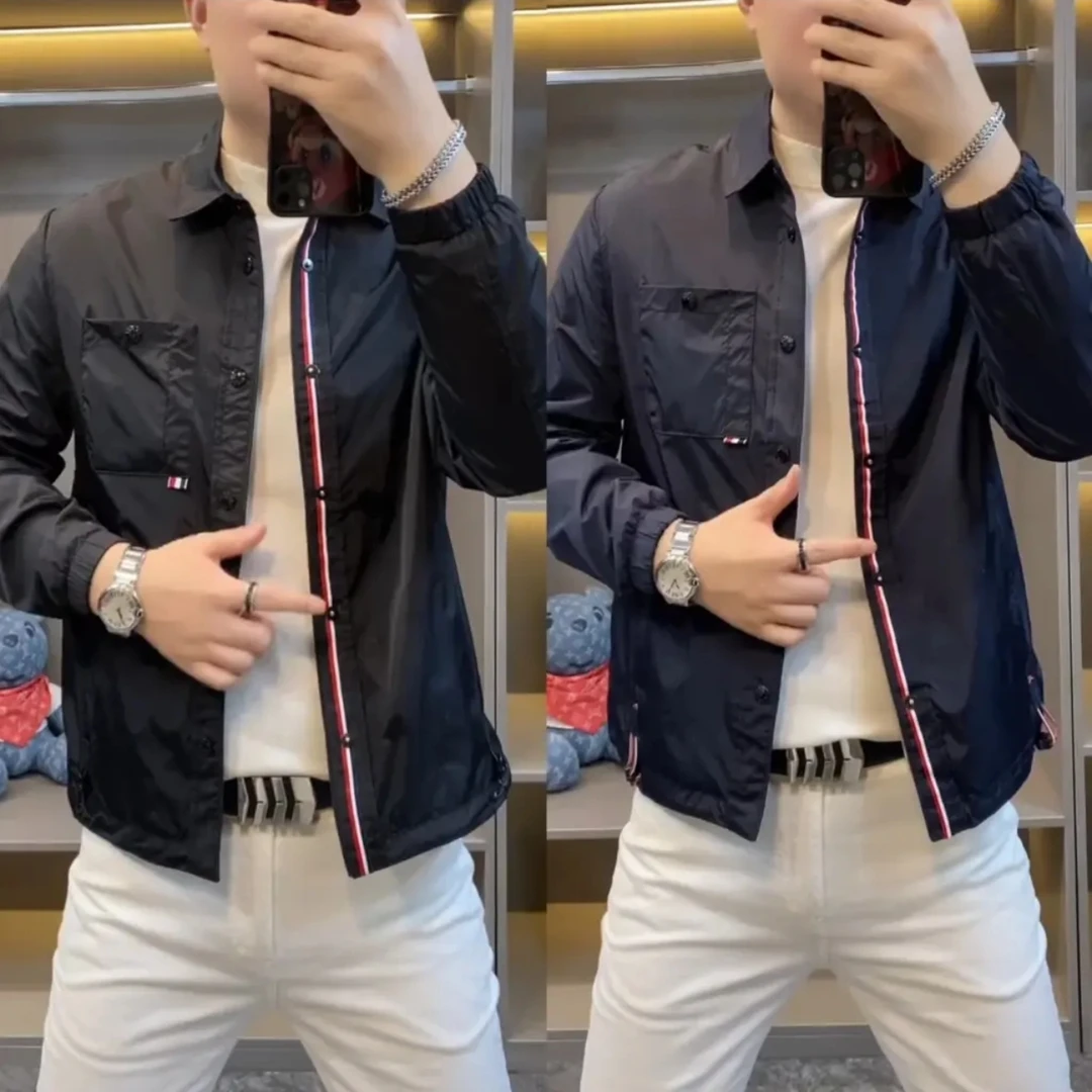 1918男士春季新款轻奢高级感时尚潮流休闲外套商务百搭翻领彩条