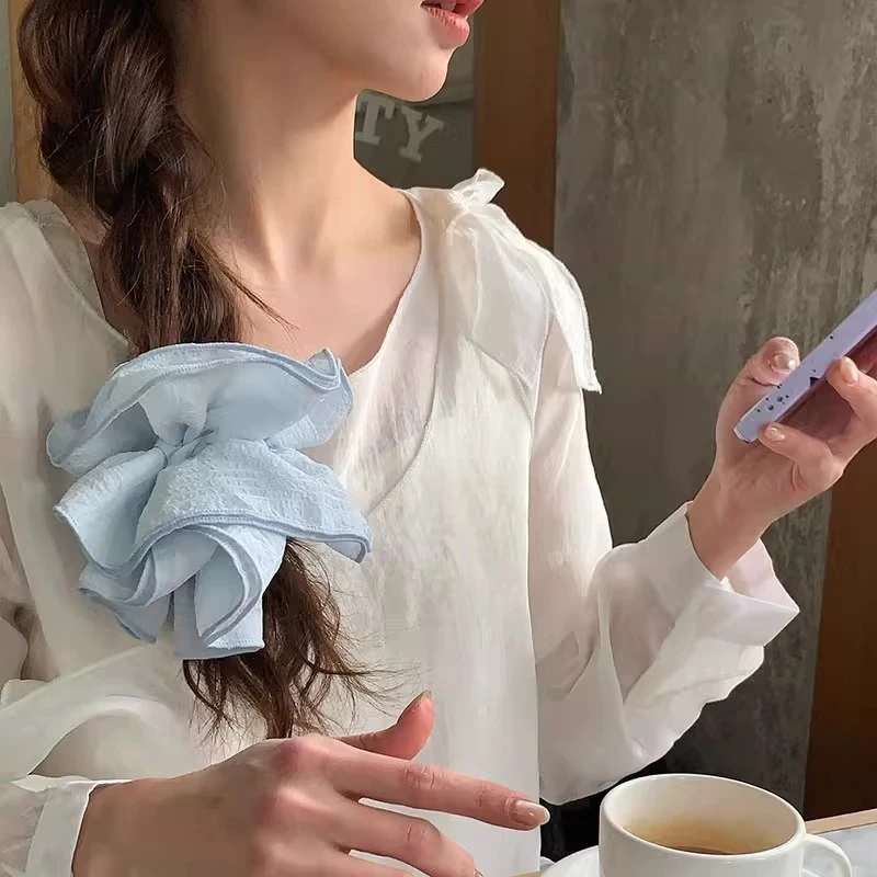 4层超大号黑色米色花边褶皱高级感大肠发圈慵懒法式韩系发绳女