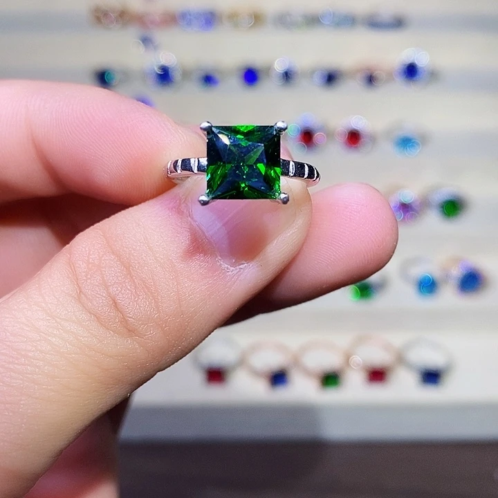 祖母绿戒指银S925镶嵌