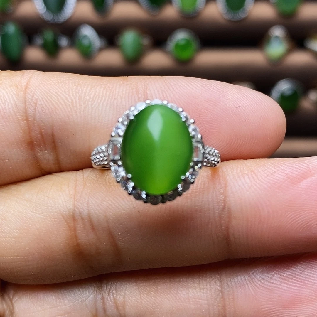 和田玉（碧玉）银S925镶嵌吊坠(不含链)戒指