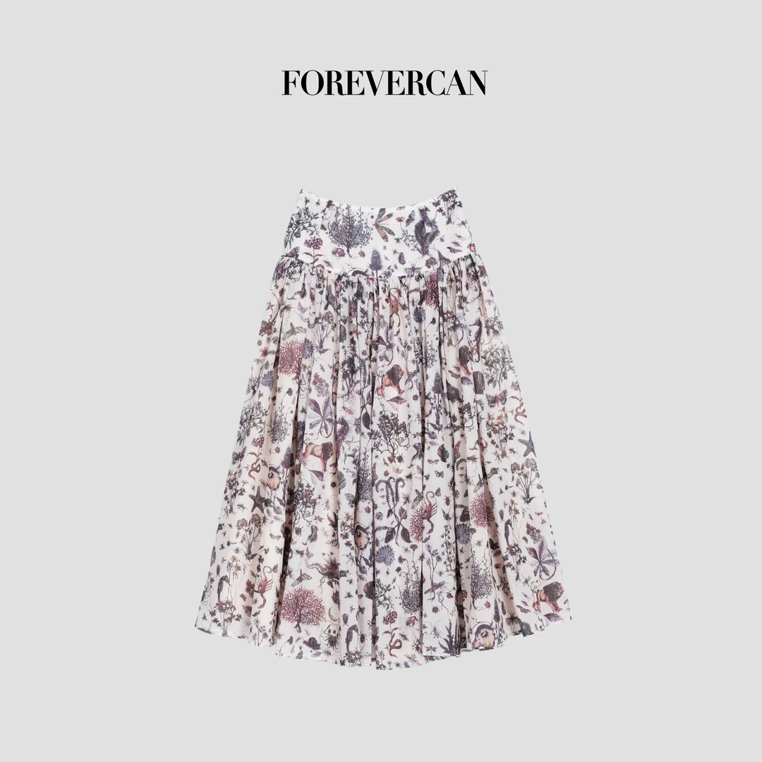 FOREVERCAN“花海”高腰修身百褶大摆A字半身裙 SD22899
