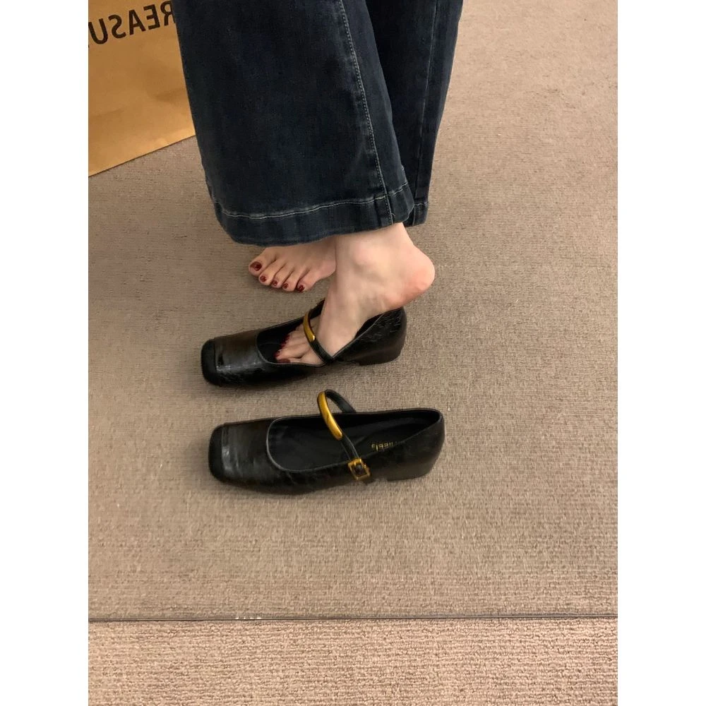 软羊皮法式复古玛丽珍鞋女2025春夏新款内增高气质方头单鞋小皮鞋