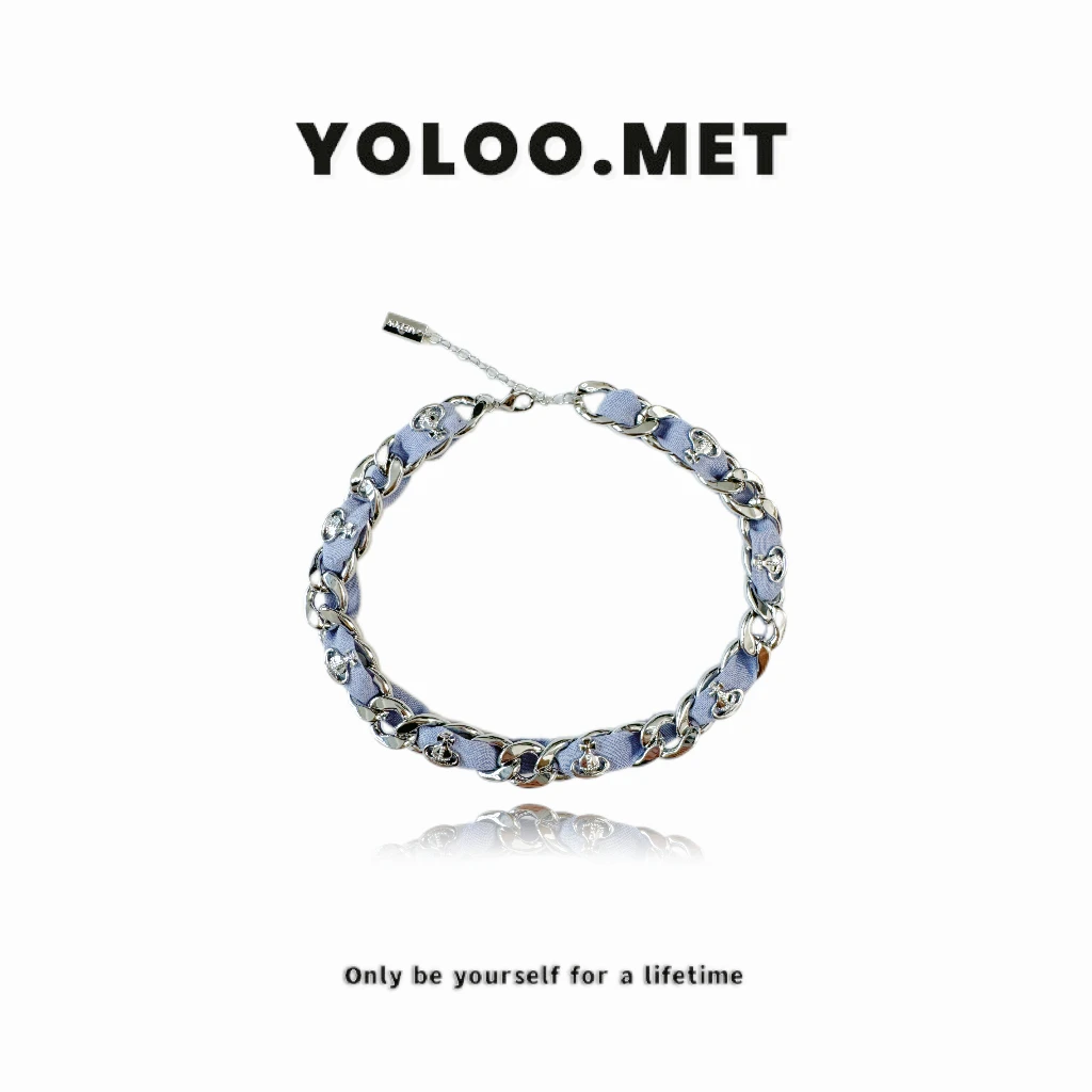 铜合金布艺项链 【YolooMet】欧美小众轻奢ins牛仔拼接时尚百搭项链