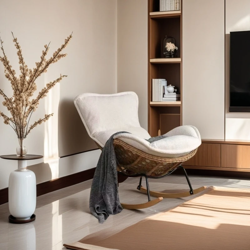 北欧风单人手工藤编摇椅户外阳台午睡椅家用摇摇椅轻奢阳台椅