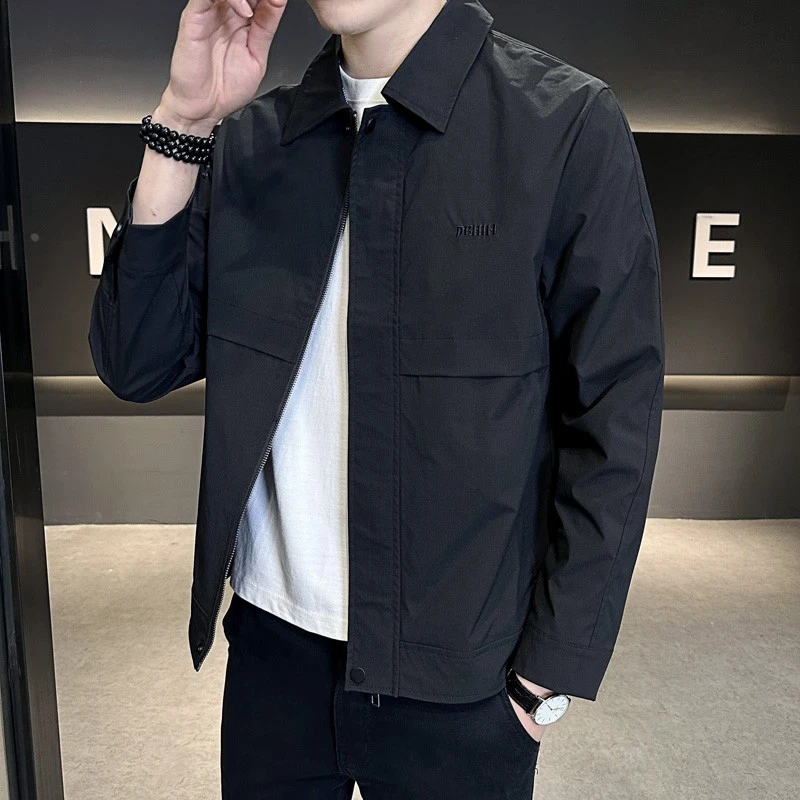 春秋季翻领外套男士高级感衣服2025新款潮流刺绣修身行政夹克春装