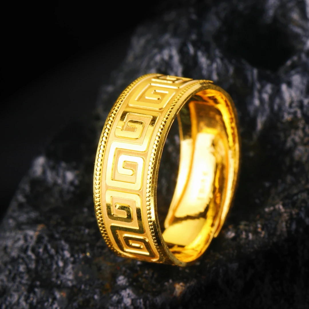 足金999.9精品实心工艺时尚回文款活口可调节男士时尚黄金戒指