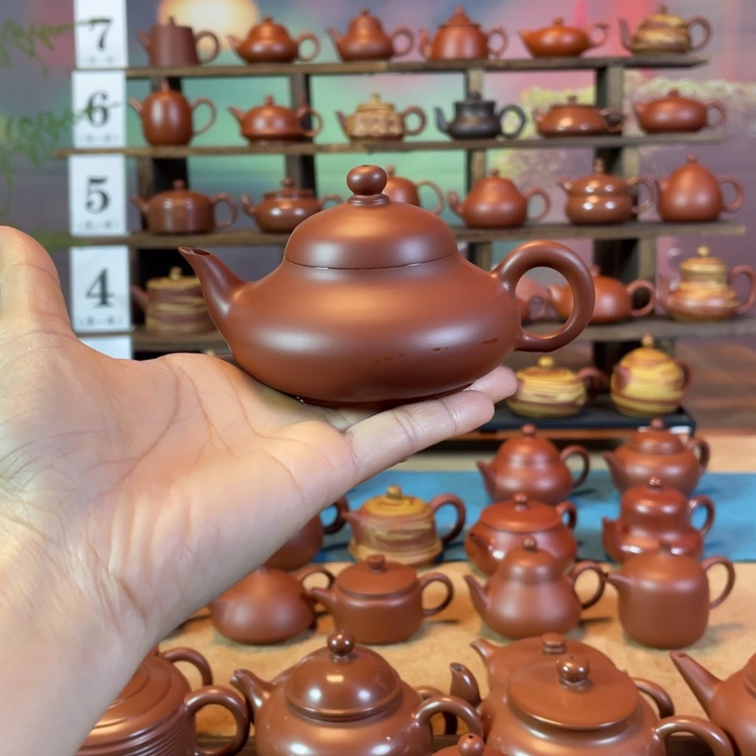茶壶紫砂乘*潮州手工手拉朱泥扁梨壶