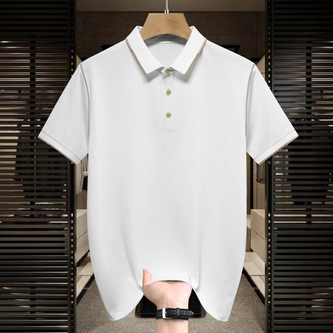 冰丝短袖polo衫男薄款修身百搭休闲白色翻领上衣夏季时尚半袖T恤