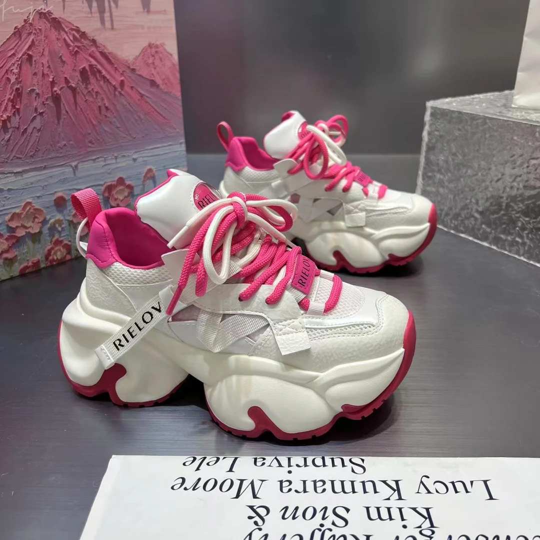 镂空欧洲站2025新款厚底老爹鞋增高休闲运动鞋百搭透气网鞋 杨