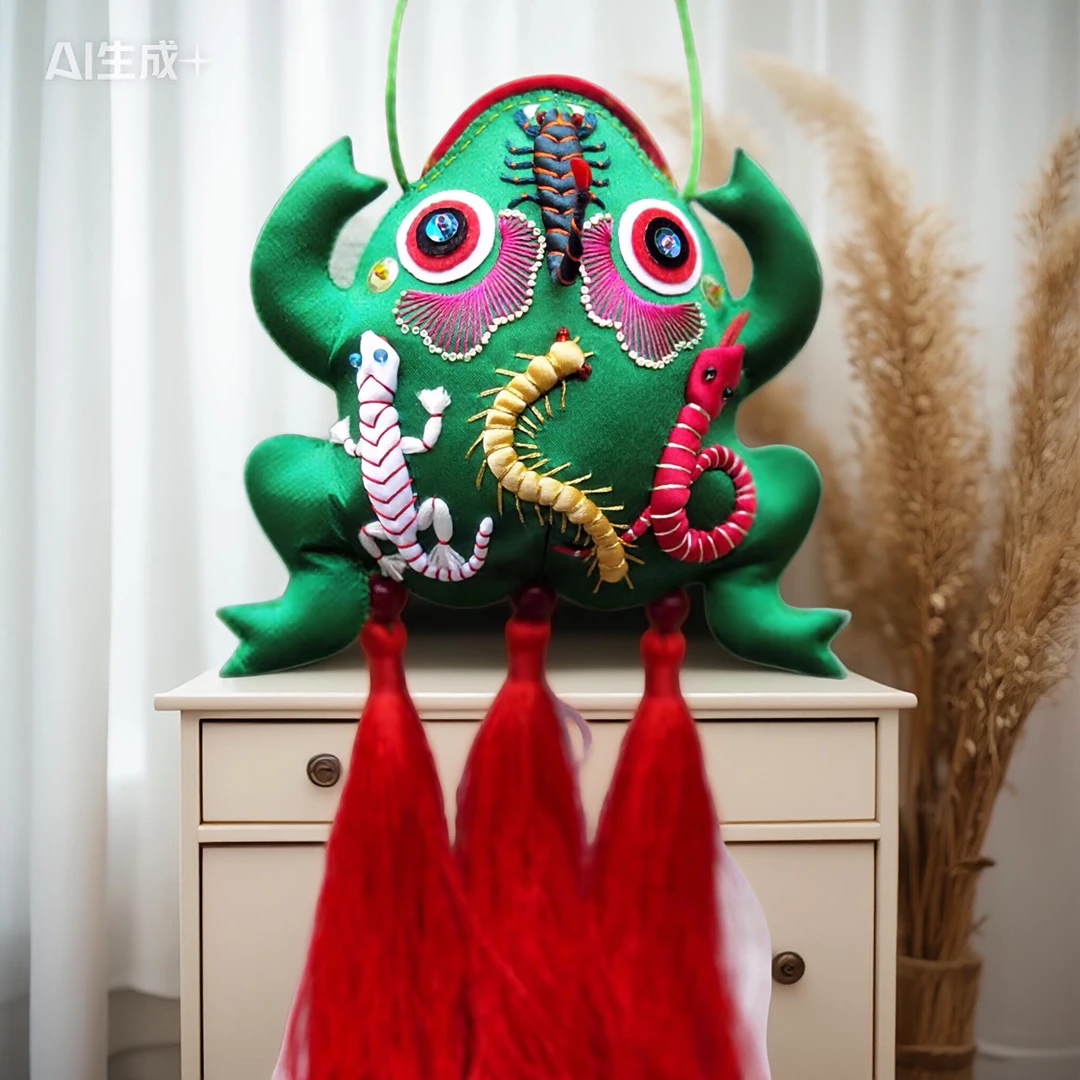 庆阳香包端午节香囊刺绣五毒青蛙蟾蜍蛤蟆端午香包簸箕手工艺品